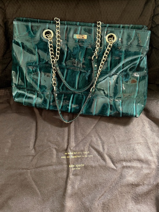kate spade Handbags - kate spade glossy crocodile-embossed teal patent leather chain tote